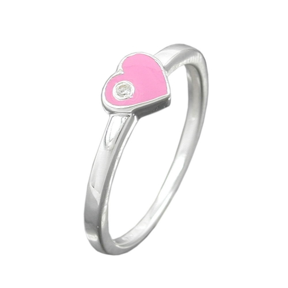 Ring Kinderring mit Herz rosa Silber 925 Ringgröße 44