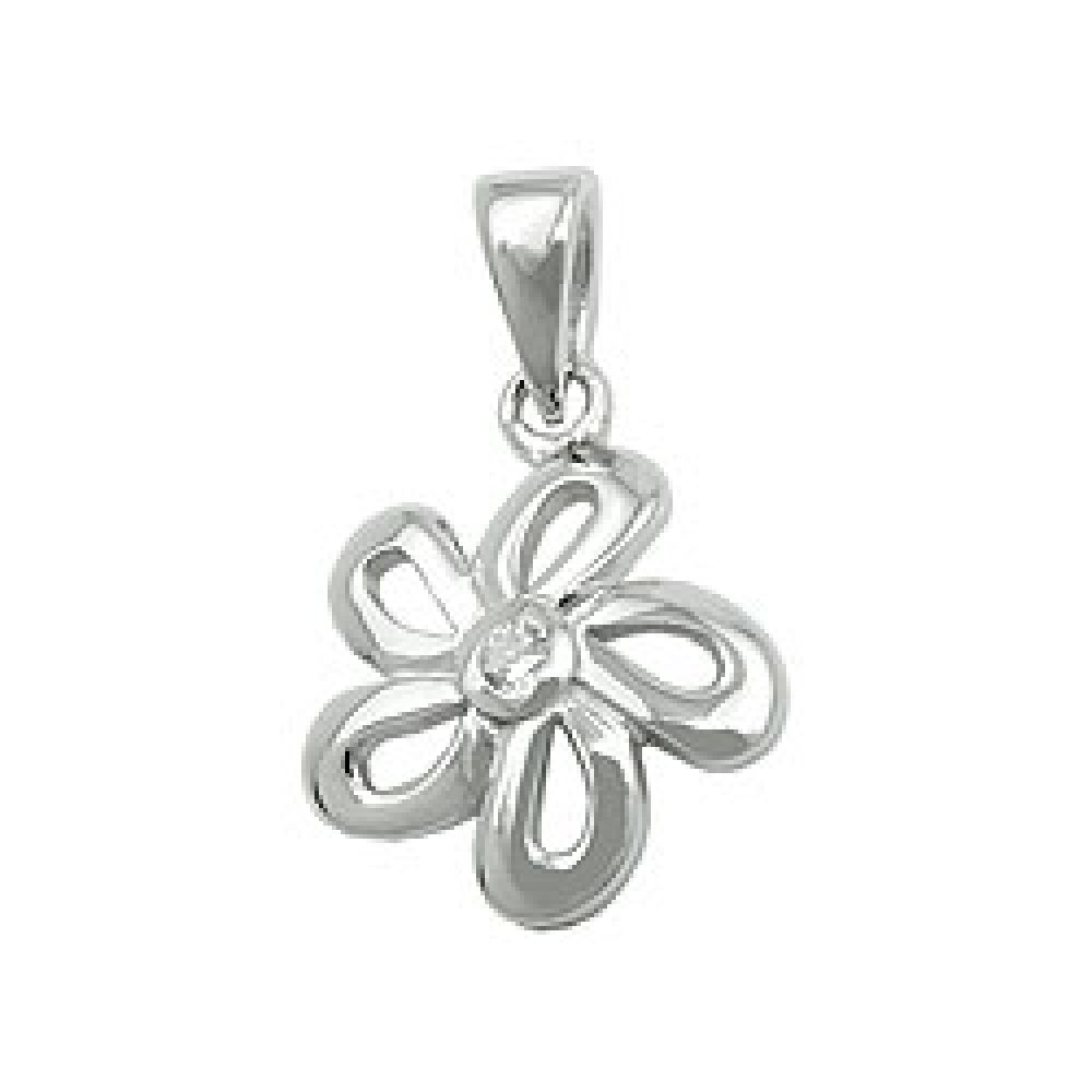 Anhänger 10mm Blume mit Zirkonia glänzend rhodiniert Silber 925