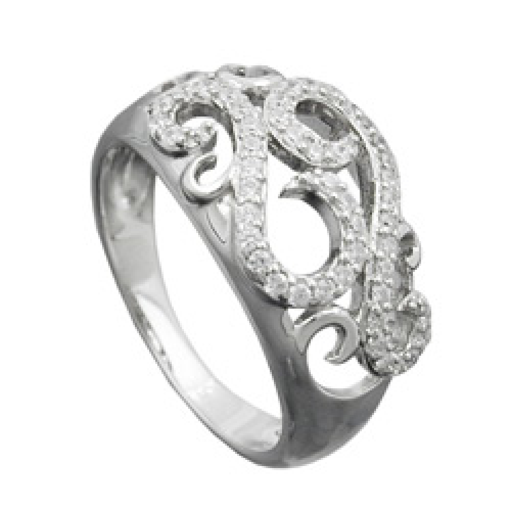 Ring 11mm floral mit vielen Zirkonias glänzend rhodiniert Silber 925 Ringgröße 56