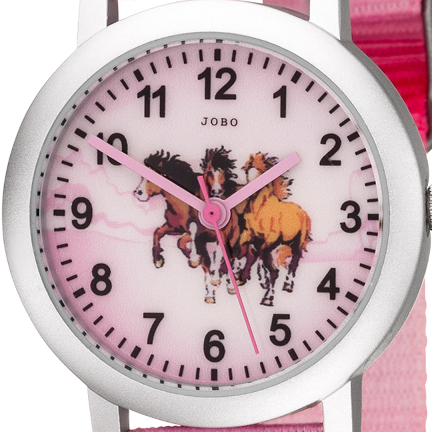 Traumringe24 - JOBO Kinder Pferde rosa Mädchenuhr Armbanduhr Kinderuhr Aluminium Pferdeuhr pink