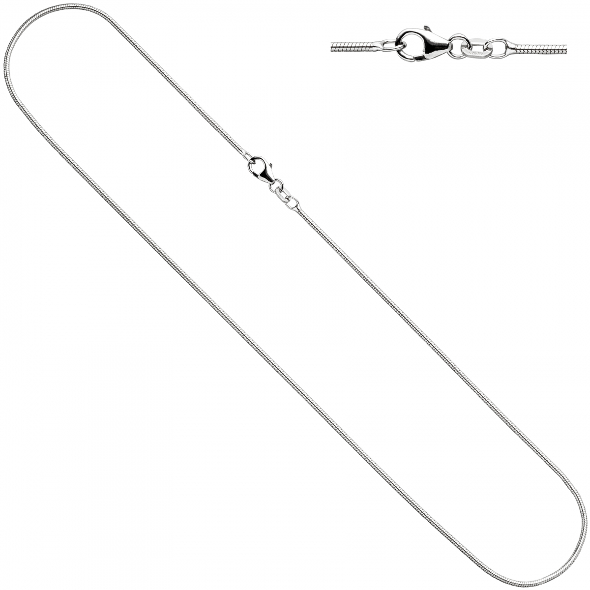 Schlangenkette 925 Silber 1,3 mm 40 cm Halskette Kette Silberkette Karabiner