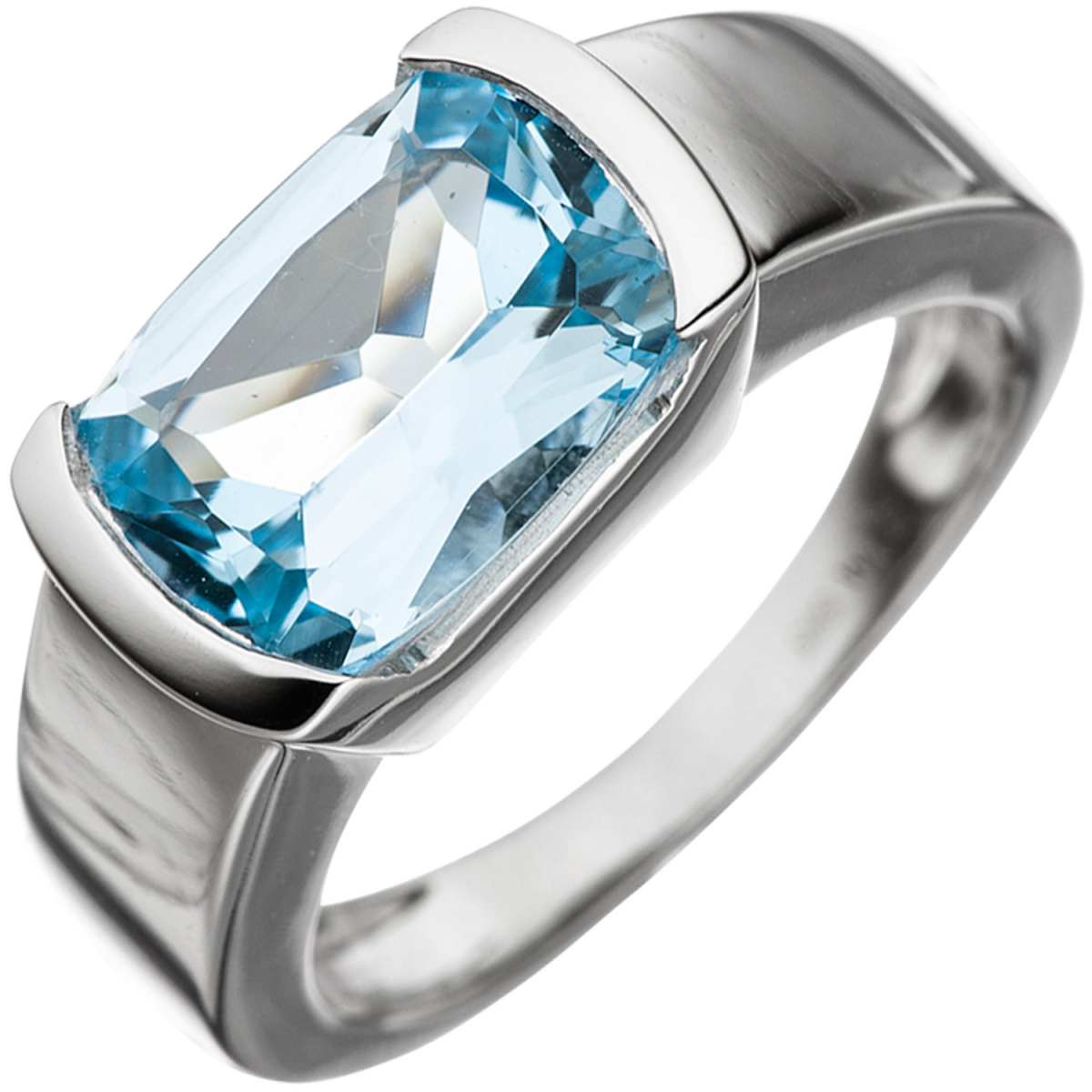 Damen Ring 585 Gold Weißgold 1 Blautopas hellblau blau Weißgoldring - 56mm