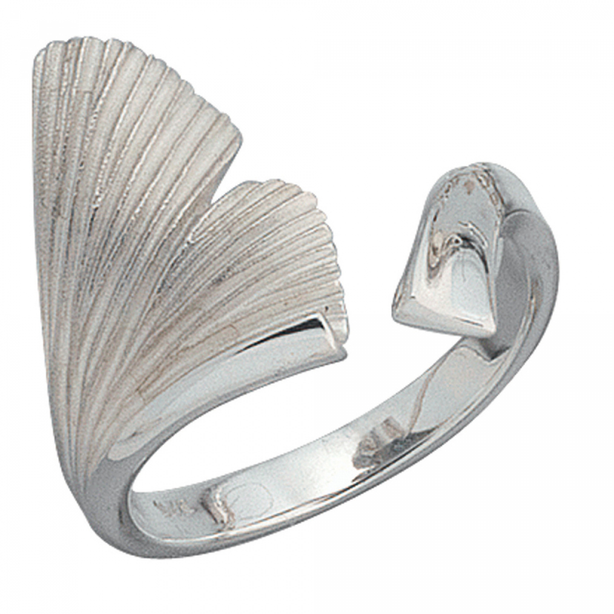 Damen Ring Ginko Ginkgo offen 925 Sterling Silber mattiert Handarbeit Silberring - 58mm