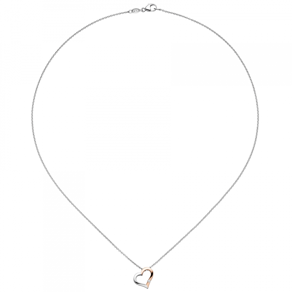 Collier Kette mit Anhänger Herz 585 Gold bicolor 1 Diamant Brillant 42 cm