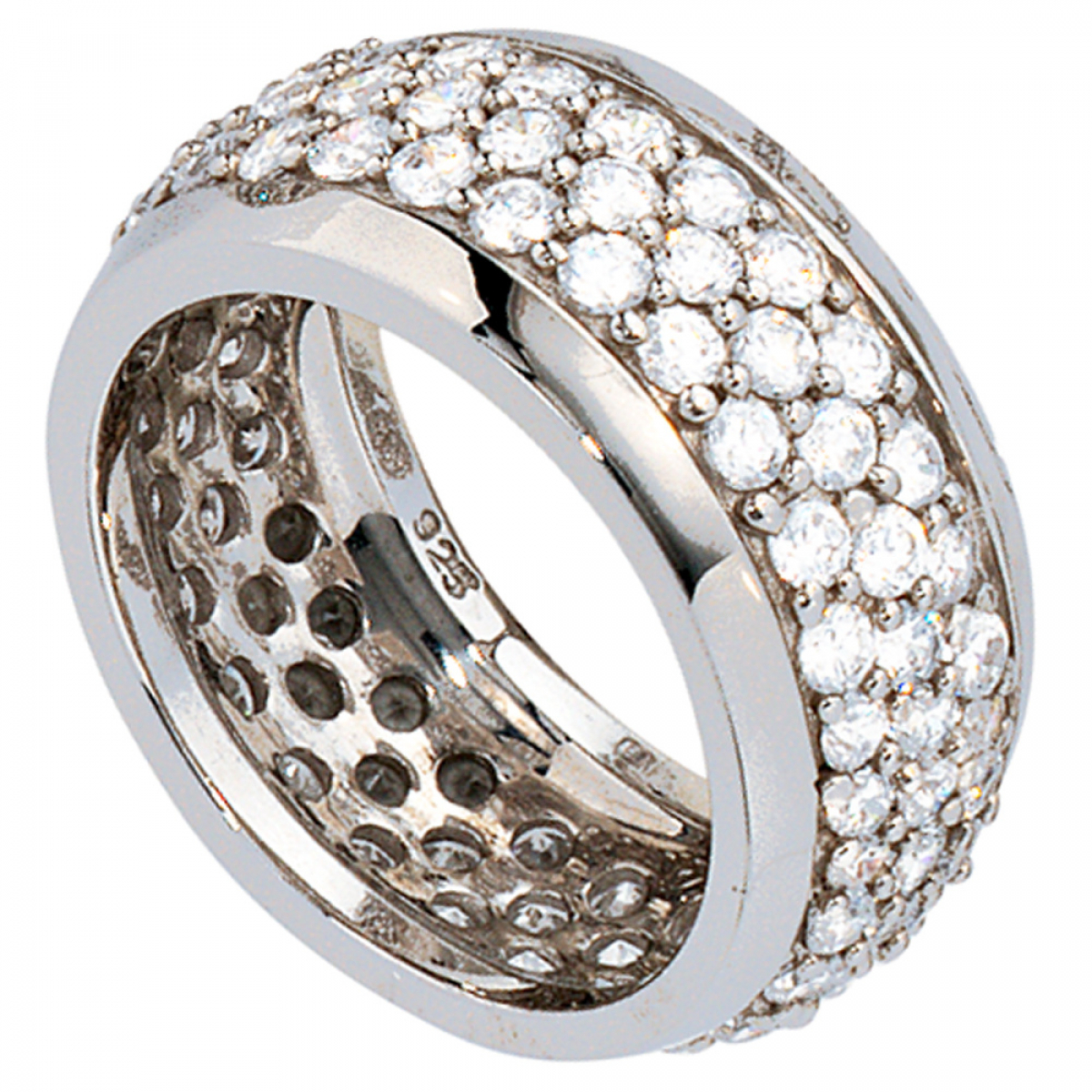 Damen Ring breit 925 Sterling Silber rhodiniert mit Zirkonia rundum Silberring - 60mm