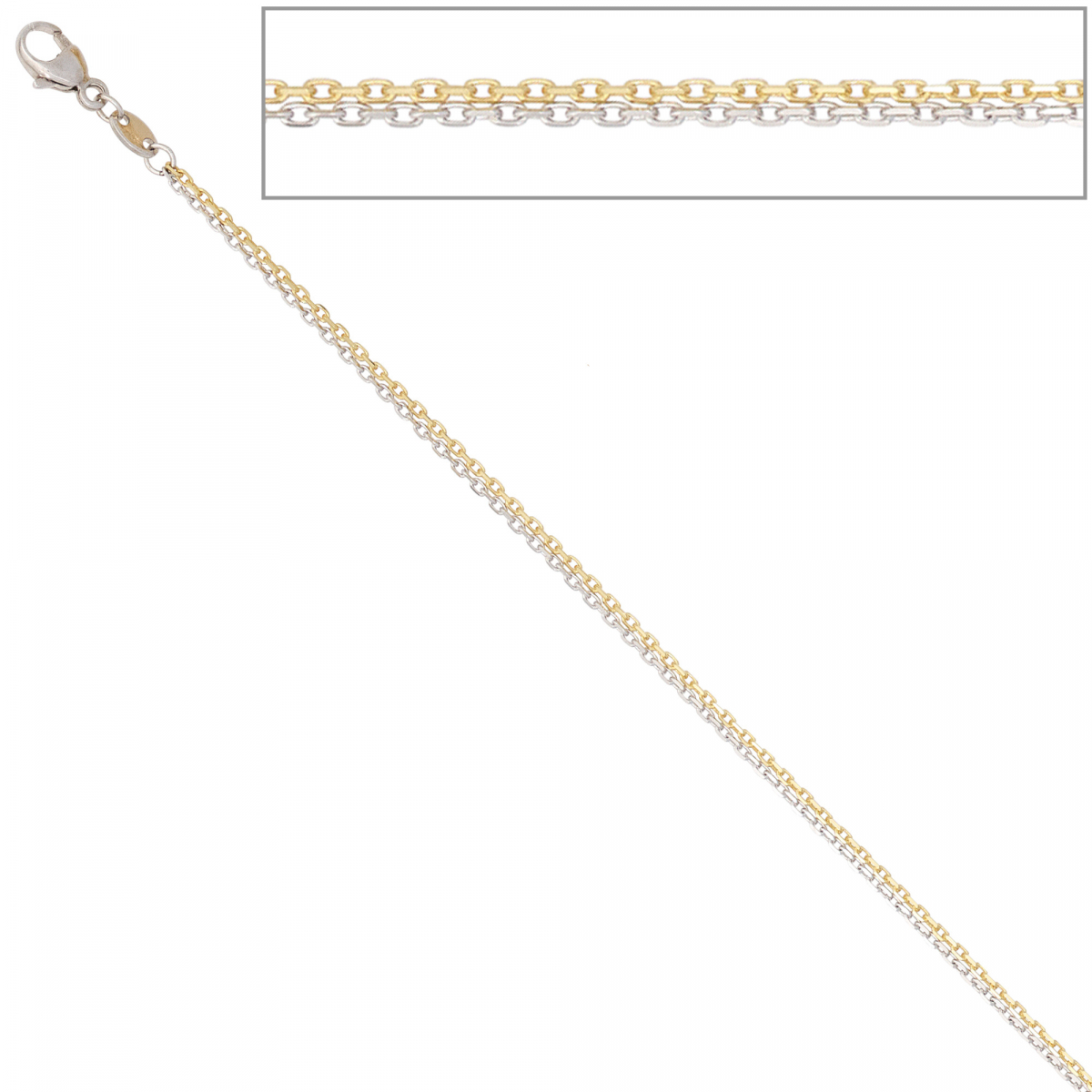 Ankerkette 2-reihig 585 Gelbgold Weißgold 45 cm Gold Kette Weißgoldkette