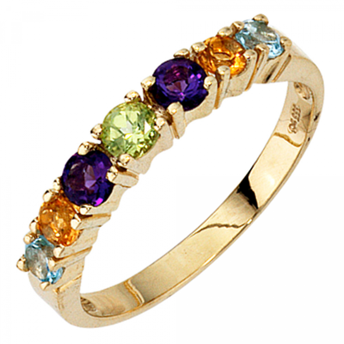 Damen Ring 333 Gold Gelbgold 2 Amethyste 2 Citrine 1 Peridot 2 Blautopase - 54mm