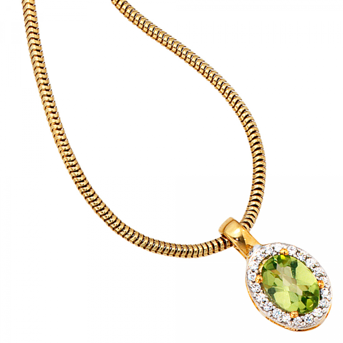 Anhänger oval 585 Gold Gelbgold bicolor 1 Peridot grün 20 Diamanten