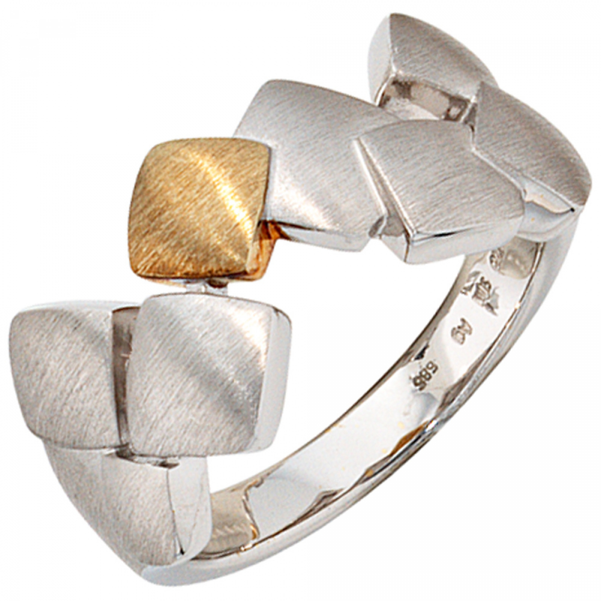 Damen Ring 925 Sterling Silber mit 585 Gold kombiniert rhodiniert matt - 54mm
