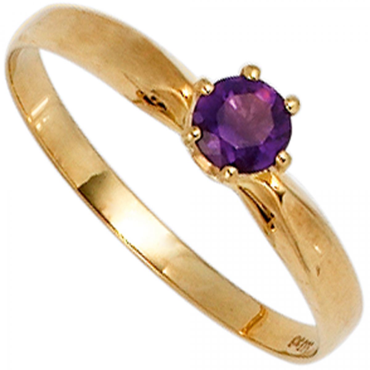 Damen Ring 585 Gold Gelbgold 1 Amethyst lila violett Goldring - 50mm