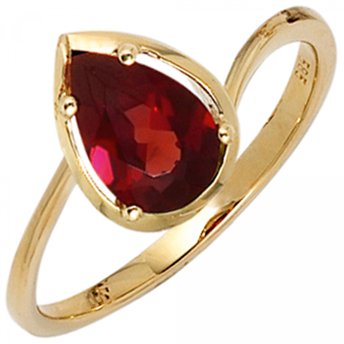 Damen Ring 585 Gold Gelbgold 1 Granat rot Goldring Granatring Tropfen - 52mm