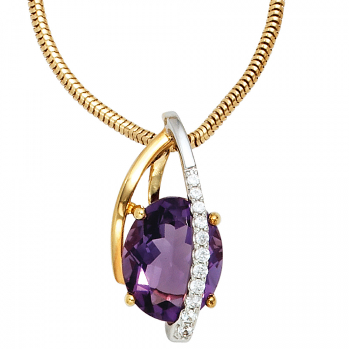 Anhänger 585 Gold Gelbgold Weißgold 11 Diamanten Brillanten 1 Amethyst violett