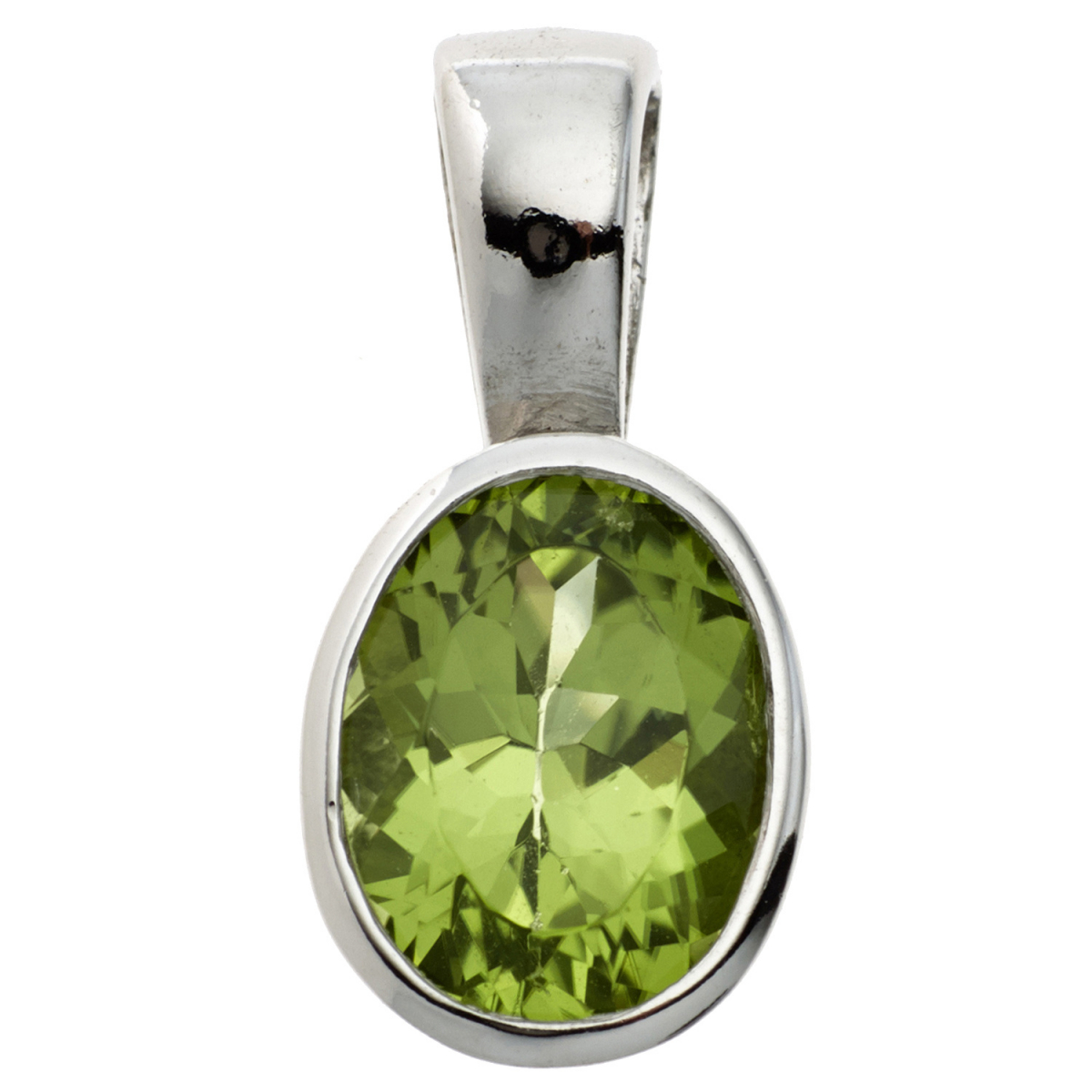 Anhänger oval 925 Sterling Silber rhodiniert 1 Peridot grün