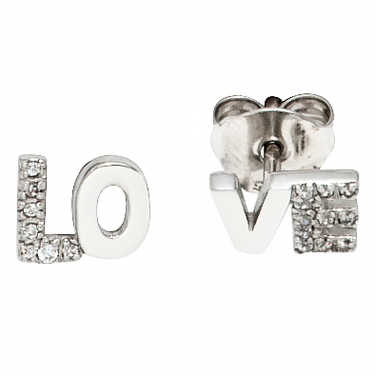 Ohrstecker LOVE Liebe 925 Sterling Silber rhodiniert mit Zirkonia Ohrringe