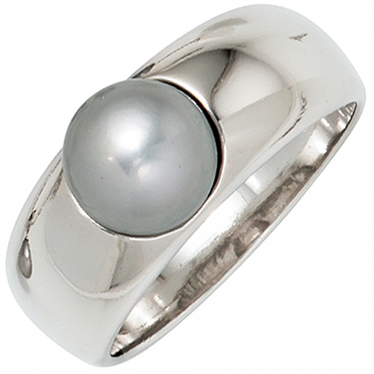 Damen Ring 925 Sterling Silber rhodiniert 1 graue Süßwasser Perle Perlenring - 60mm