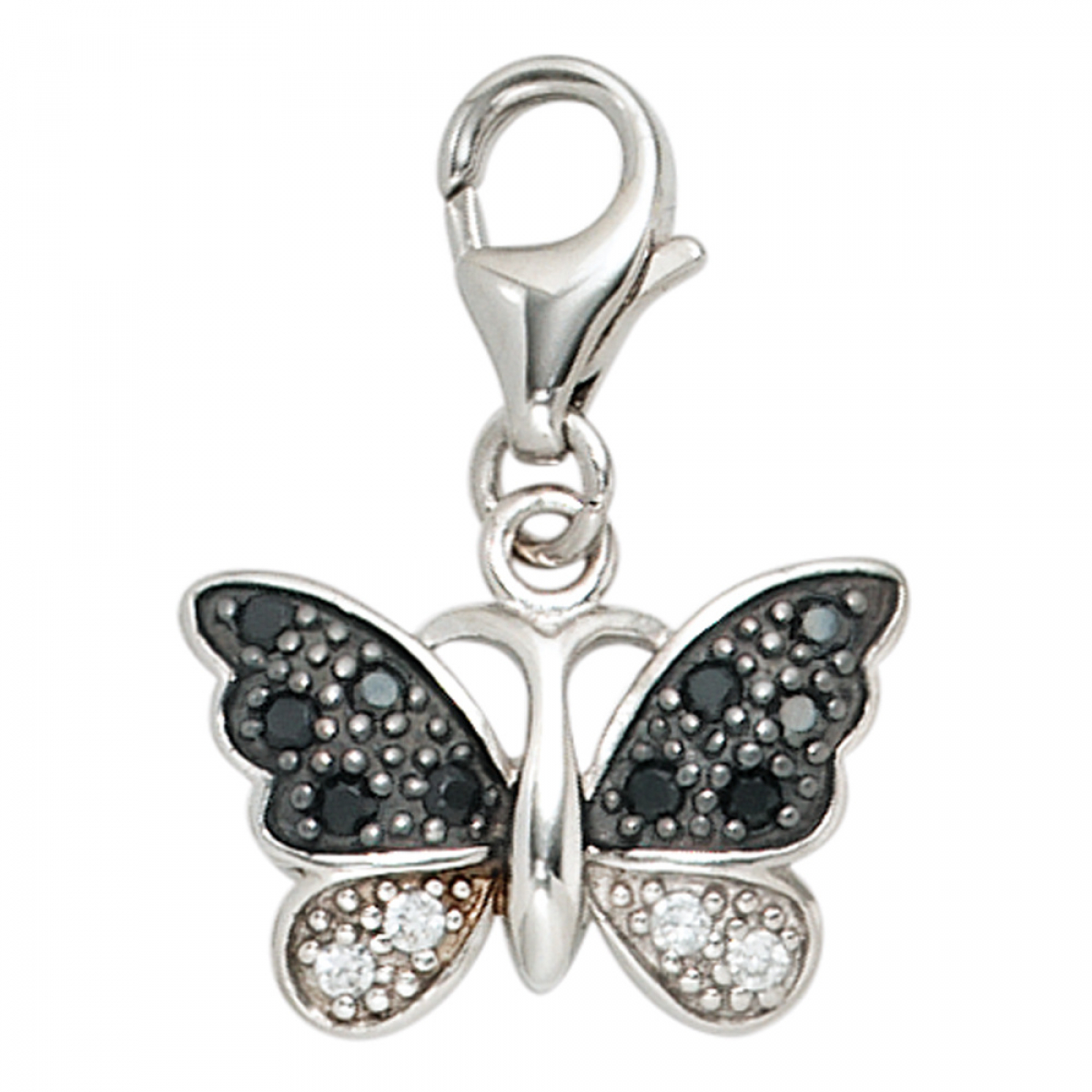 Einhänger Charm Schmetterling 925 Sterling Silber rhodiniert mit Zirkonia