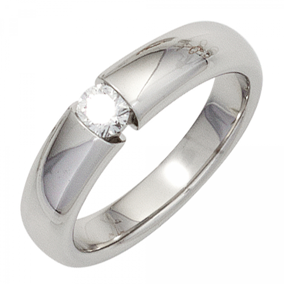 Damen Ring 585 Gold Weißgold 1 Diamant Brillant 0,20ct. Diamantring Weißgoldring - 56mm