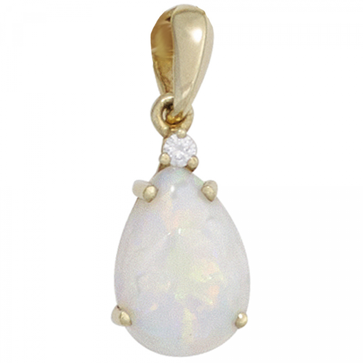 Anhänger Tropfen 585 Gold Gelbgold 1 Opal 1 Diamant Brillant Opalanhänger