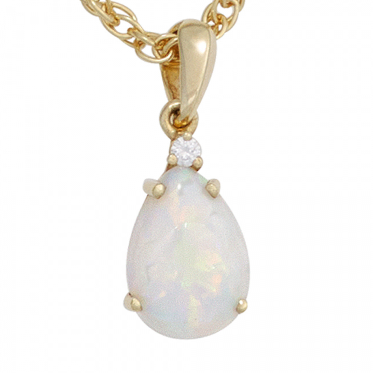 Anhänger Tropfen 585 Gold Gelbgold 1 Opal 1 Diamant Brillant Opalanhänger