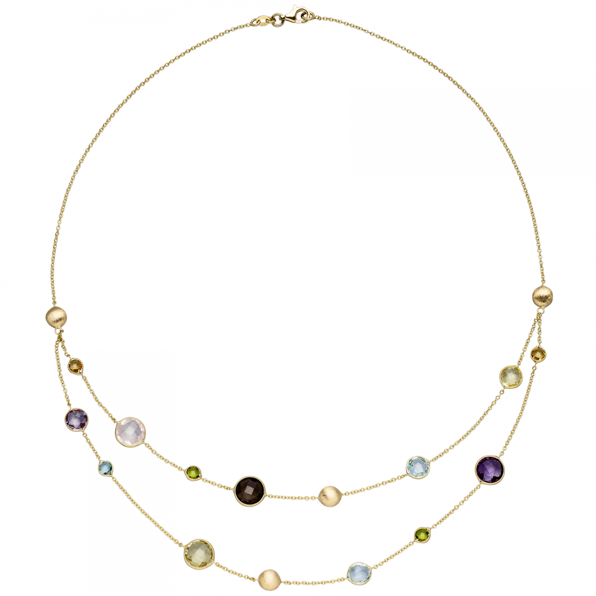 Collier Halskette 585 Gold Gelbgold mit verschiedenen bunten Edelsteinen 45 cm