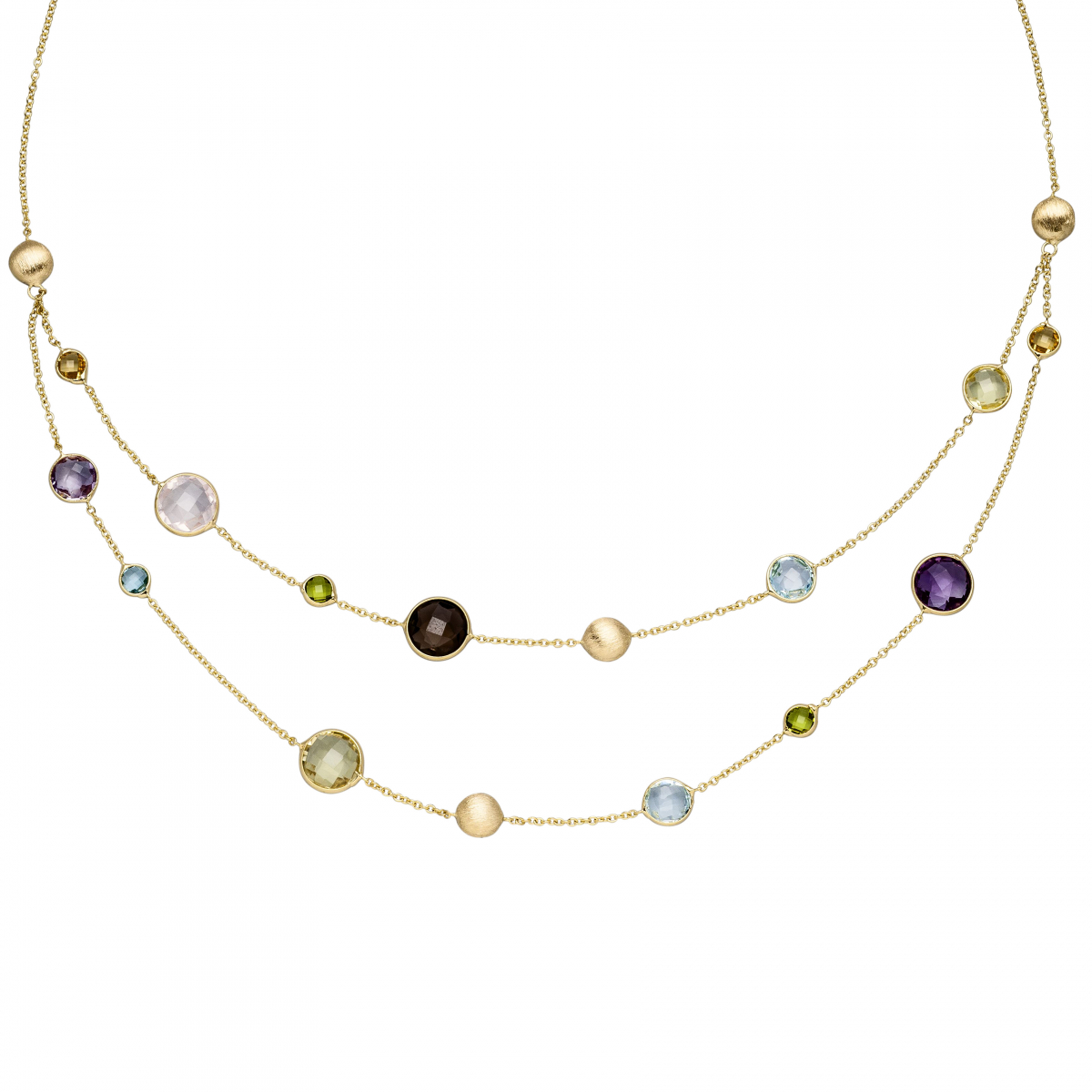 Collier Halskette 585 Gold Gelbgold mit verschiedenen bunten Edelsteinen 45 cm