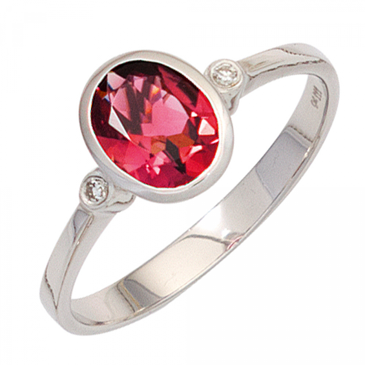 Damen Ring 585 Gold Weißgold 1 Turmalin rosa 2 Diamanten Weißgoldring - 54mm