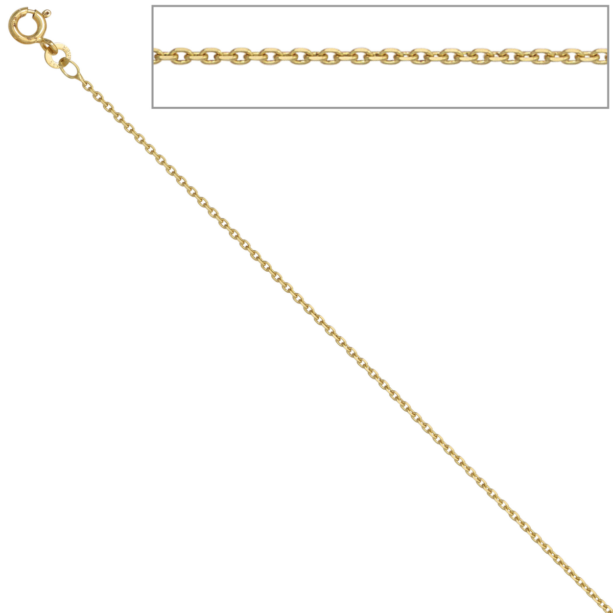 Ankerkette 585 Gelbgold 1,2 mm 38 cm Gold Kette Halskette Goldkette Federring