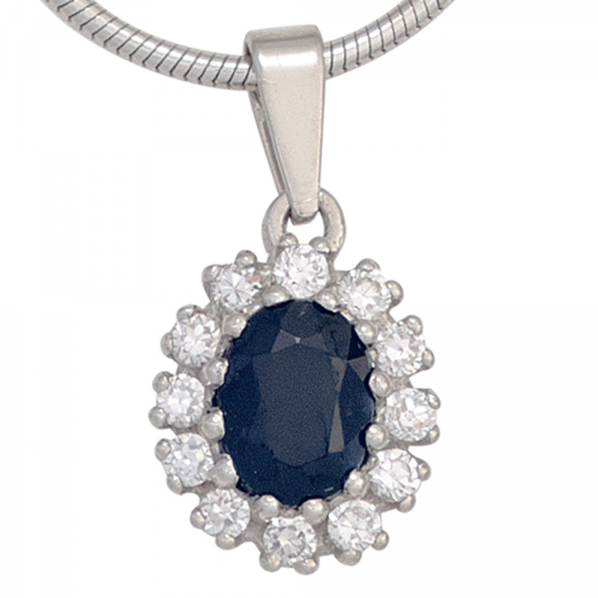 Anhänger 925 Sterling Silber rhodiniert 12 Zirkonia 1 Safir blau