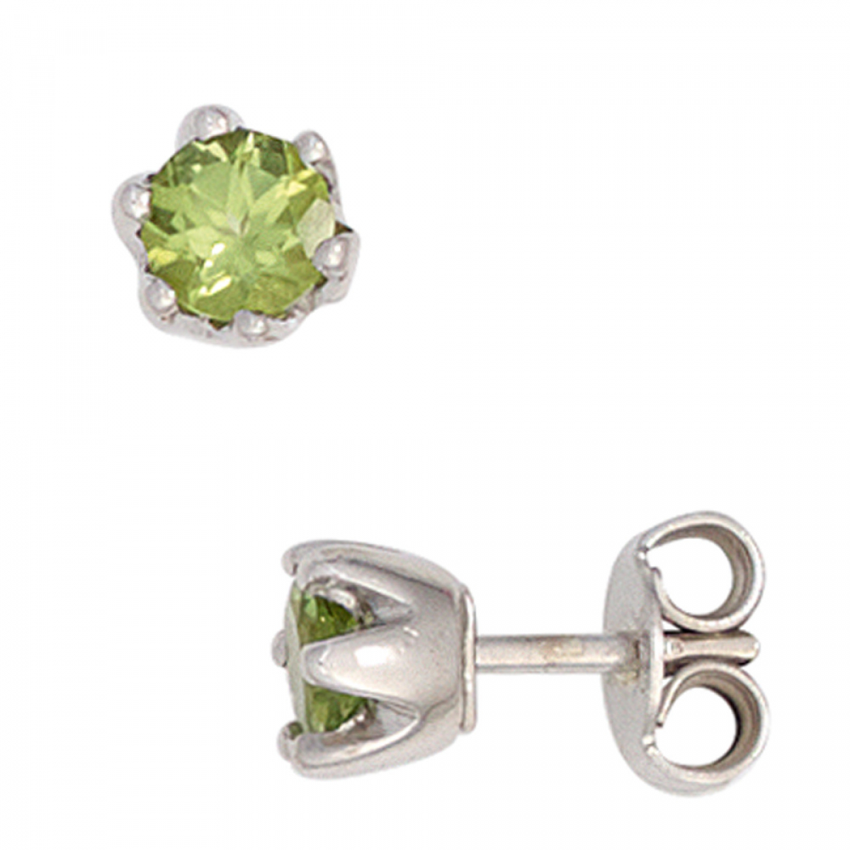 Ohrstecker rund 925 Sterling Silber rhodiniert 2 Peridote grün Ohrringe