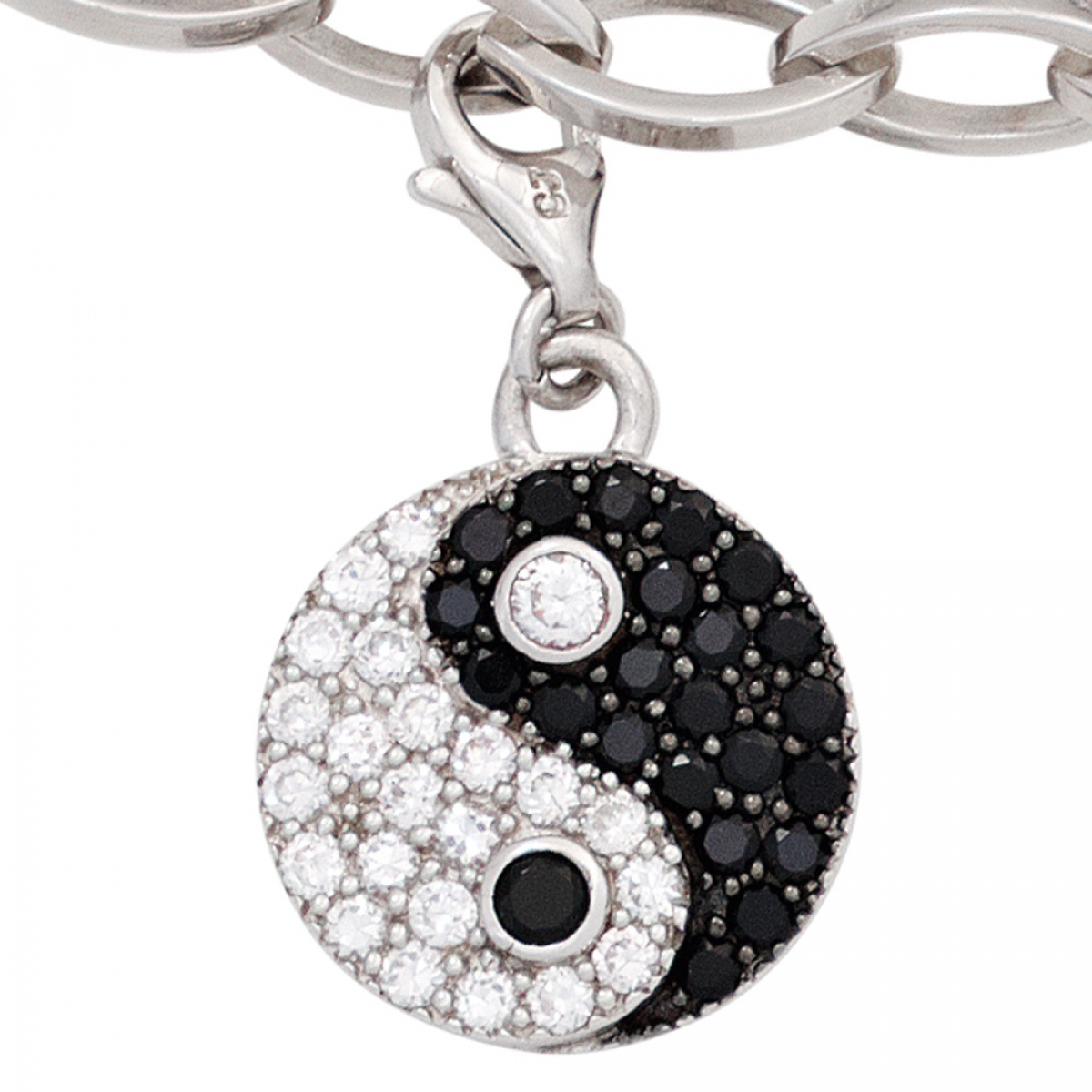 Einhänger Charm Ying Yang 925 Sterling Silber rhodiniert mit Zirkonia