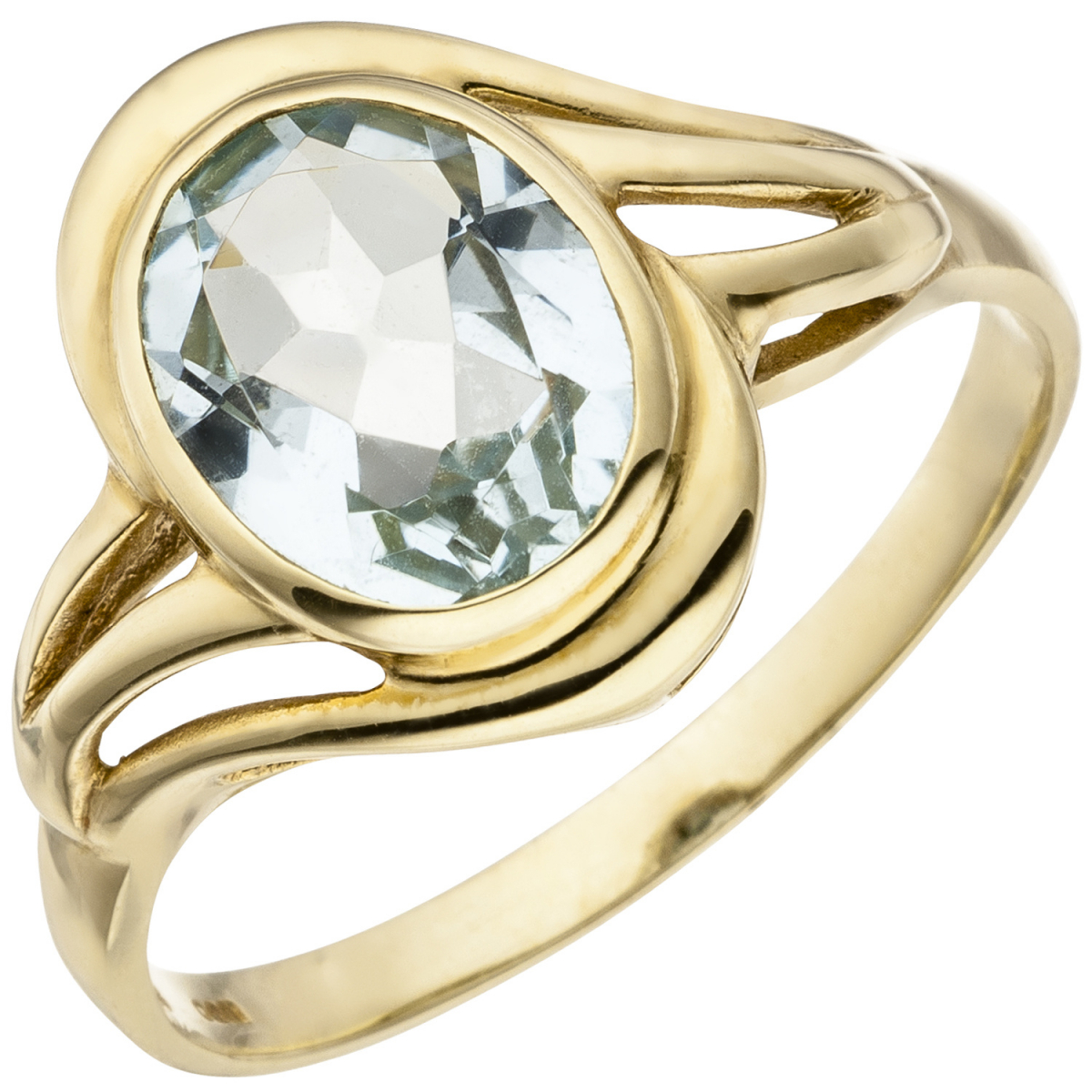 Damen Ring 585 Gold Gelbgold 1 Aquamarin hellblau blau Goldring - 58mm