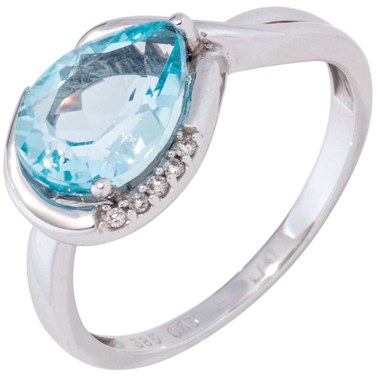 Damen Ring 585 Gold Weißgold 1 Blautopas hellblau blau 5 Diamanten Brillanten - 56mm