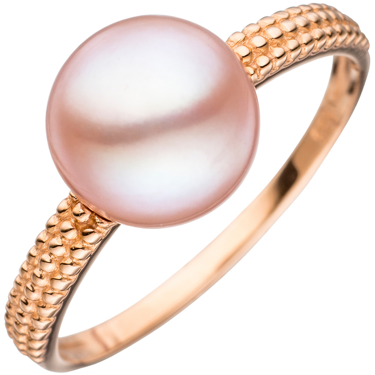 Damen Ring 585 Gold Rotgold 1 rosa Süßwasser Perle Goldring Perlenring - 50mm