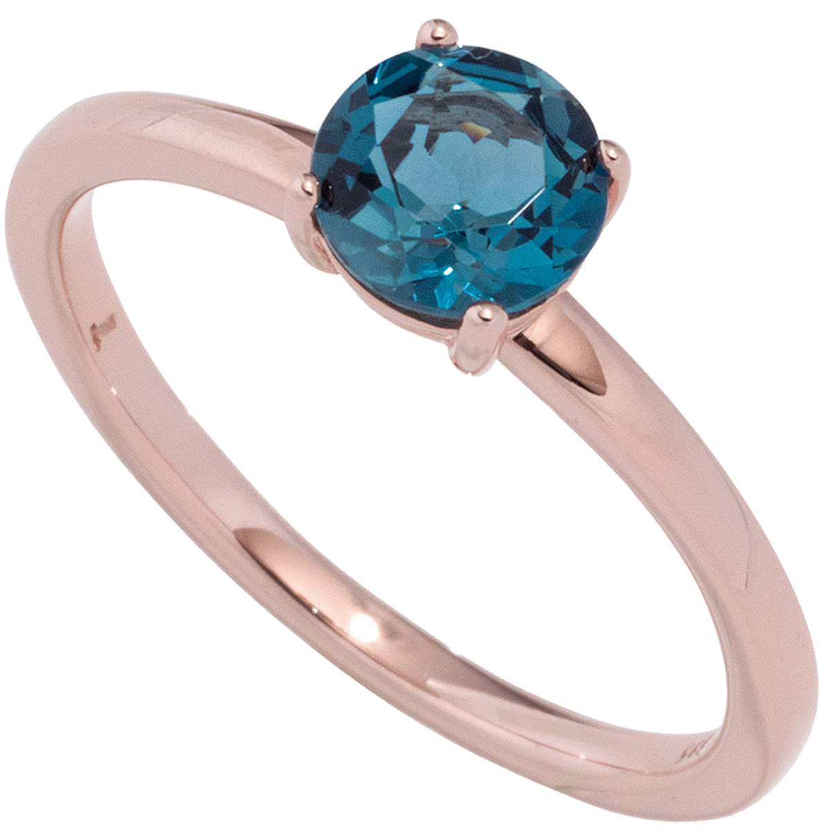 Damen Ring 585 Gold Rotgold 1 Blautopas blau London blue Goldring Rotgoldring - 58mm