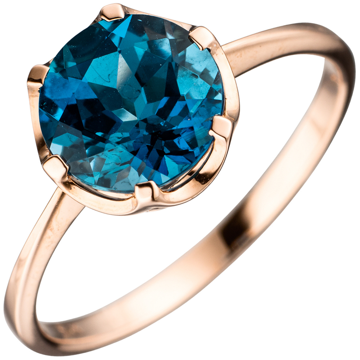 Damen Ring 585 Gold Rotgold 1 Blautopas blau London blue Goldring Rotgoldring - 60mm