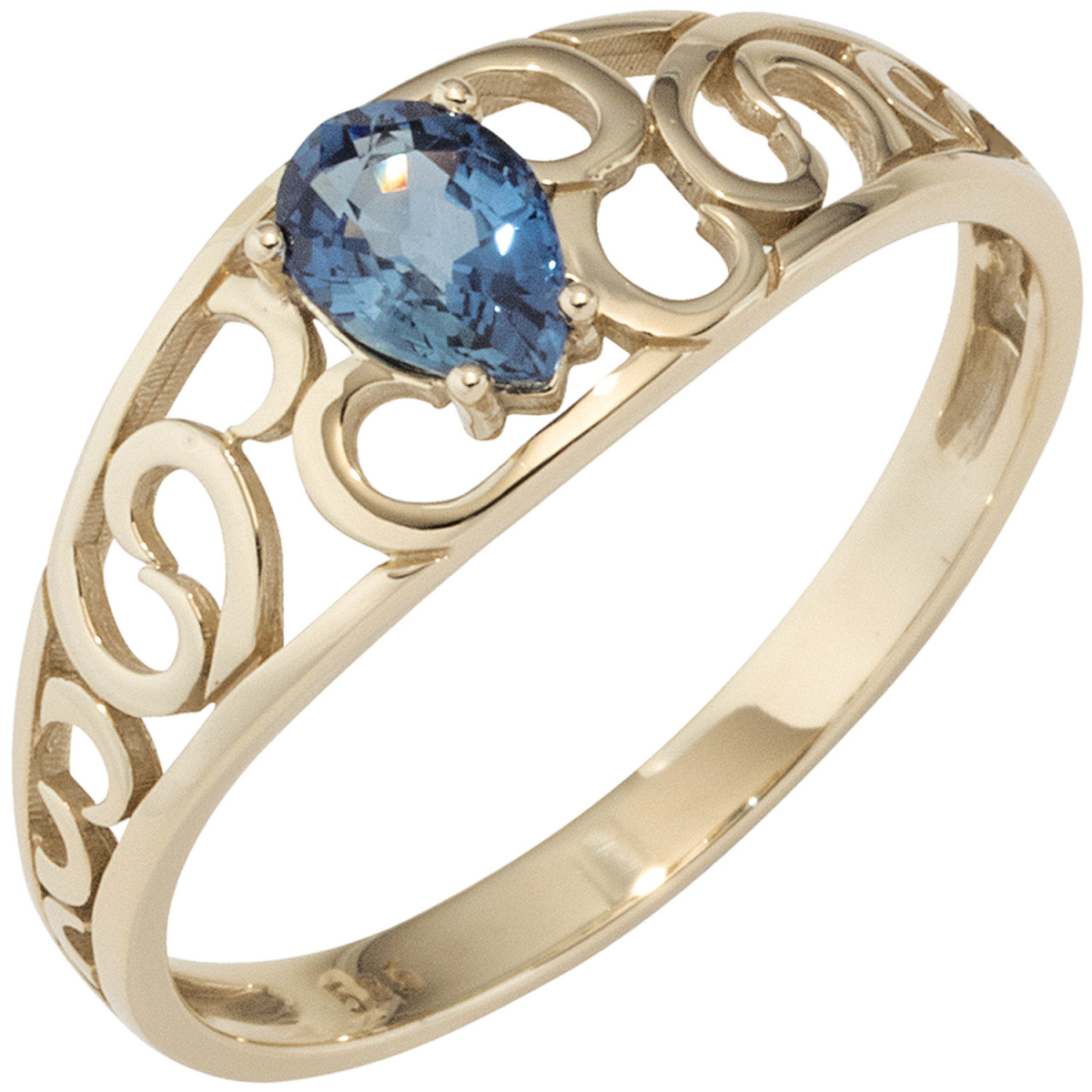 Damen Ring 585 Gold Gelbgold 1 Safir blau Goldring - 58mm