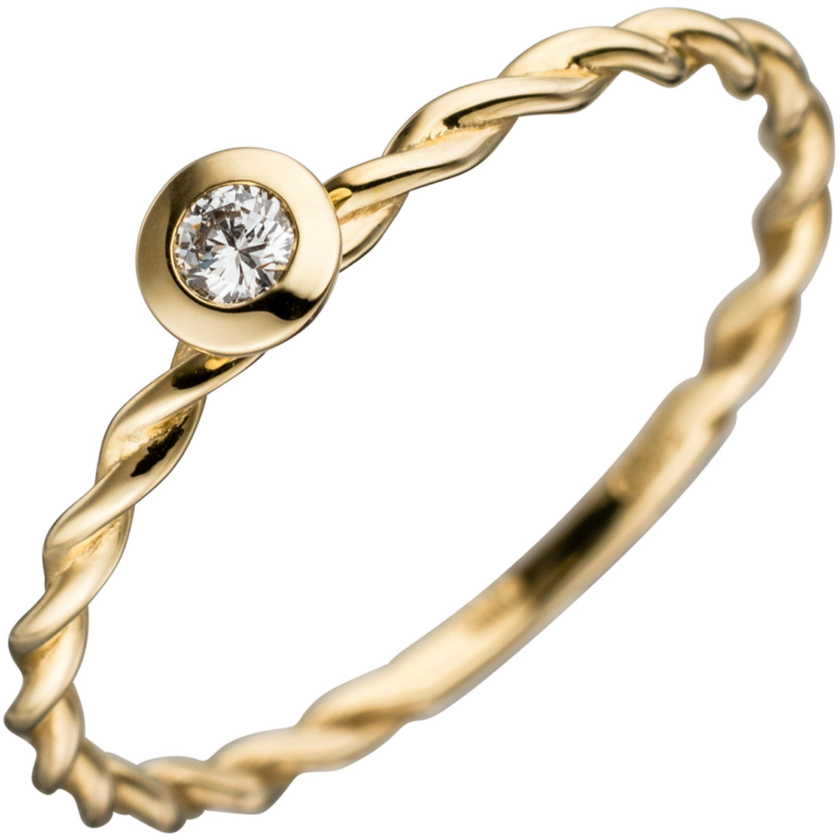 Damen Ring gedreht 585 Gold Gelbgold 1 Diamant Brillant 0,05ct. Goldring - 56mm