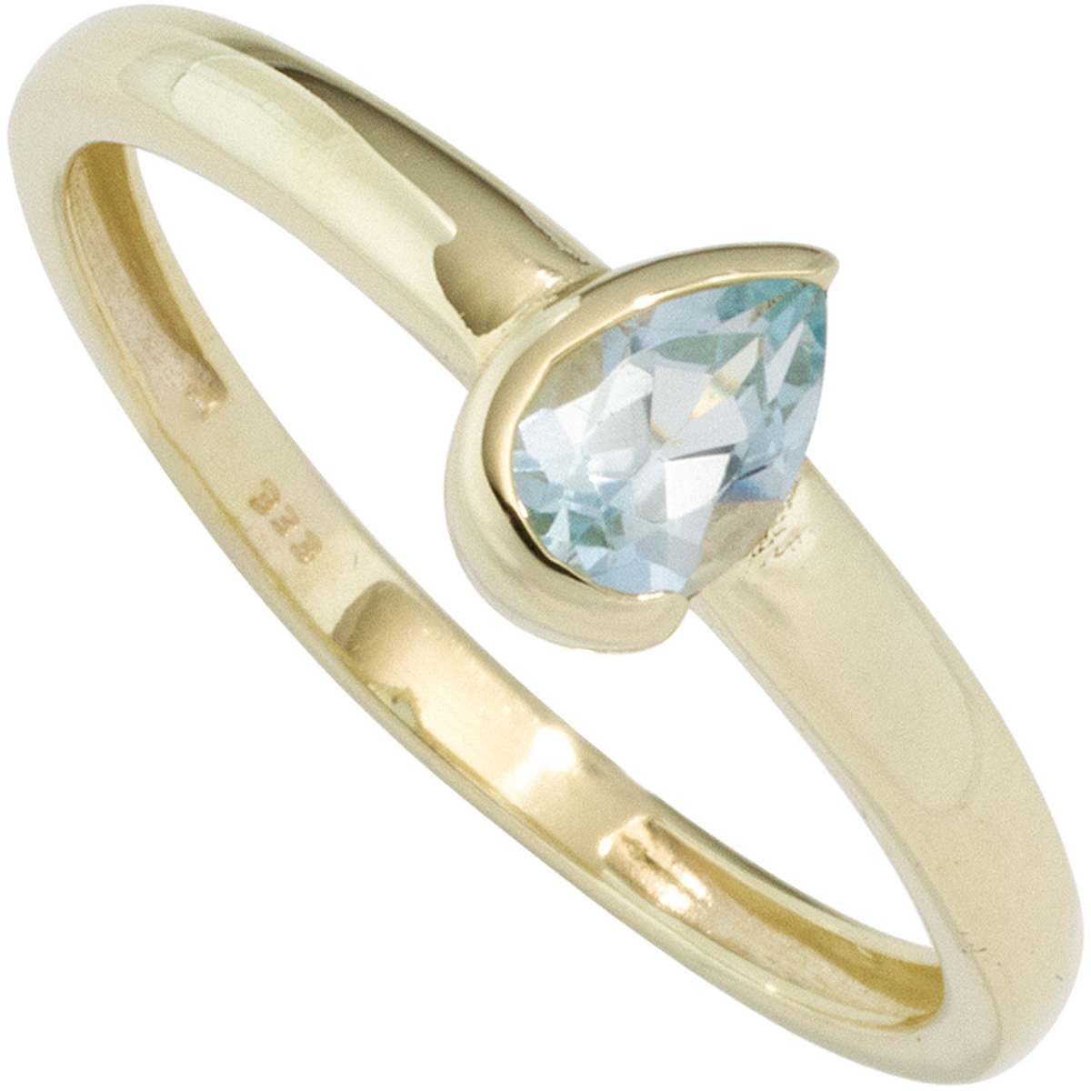 Damen Ring 333 Gold Gelbgold 1 Blautopas hellblau blau Goldring - 60mm