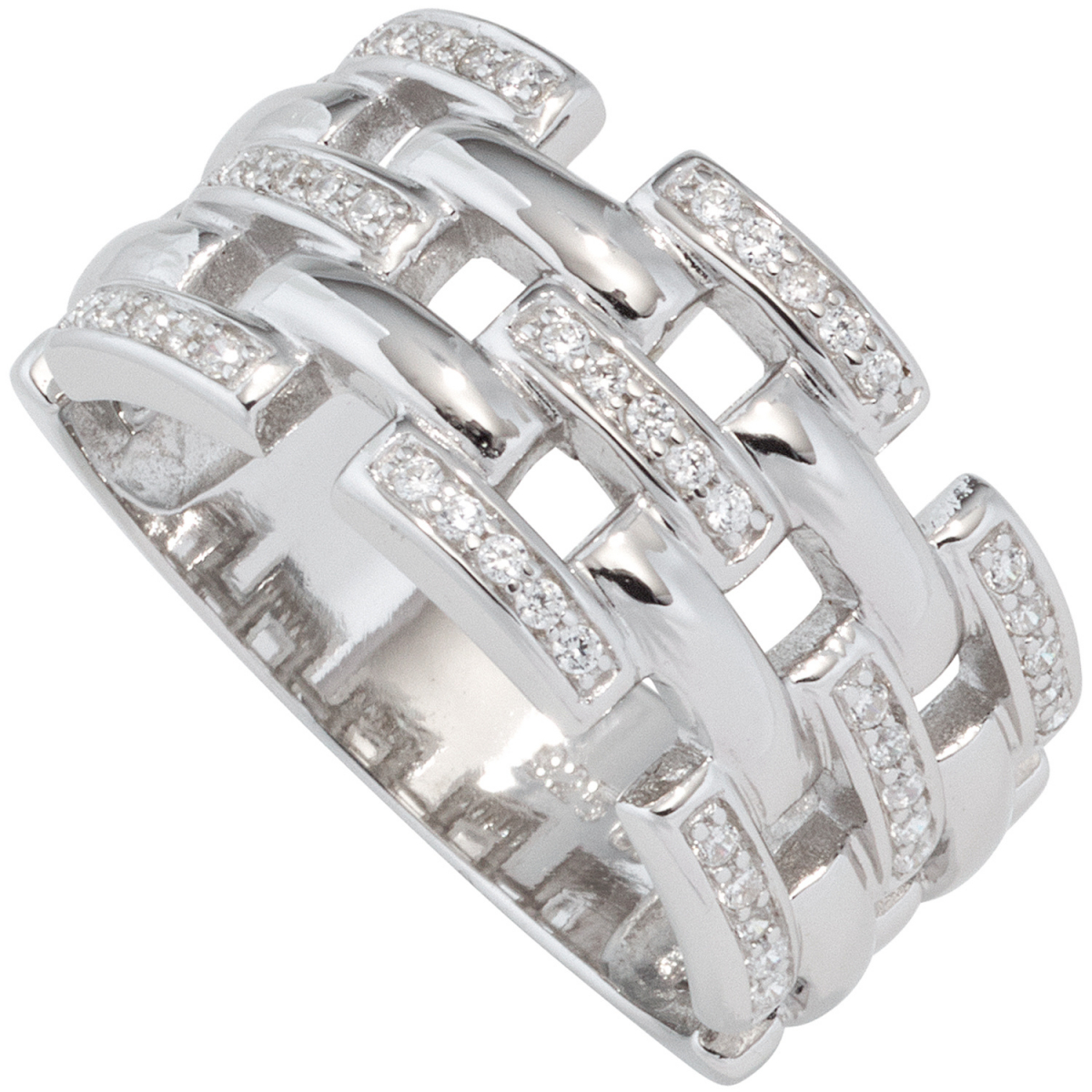 Damen Ring breit 925 Sterling Silber rhodiniert mit Zirkonia Silberring - 52mm