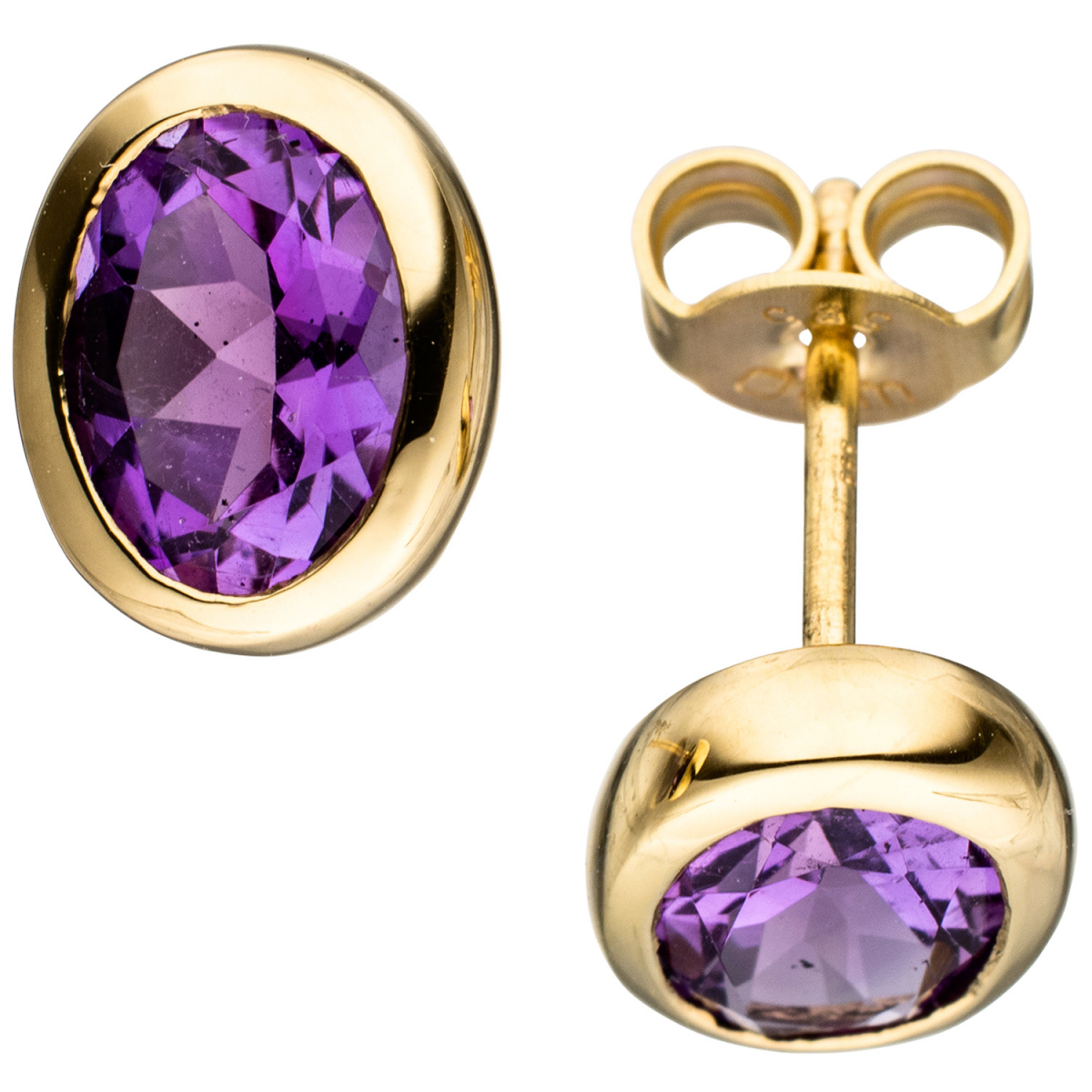 Ohrstecker oval 585 Gold Gelbgold 2 Amethyste lila violett Ohrringe Goldohrringe