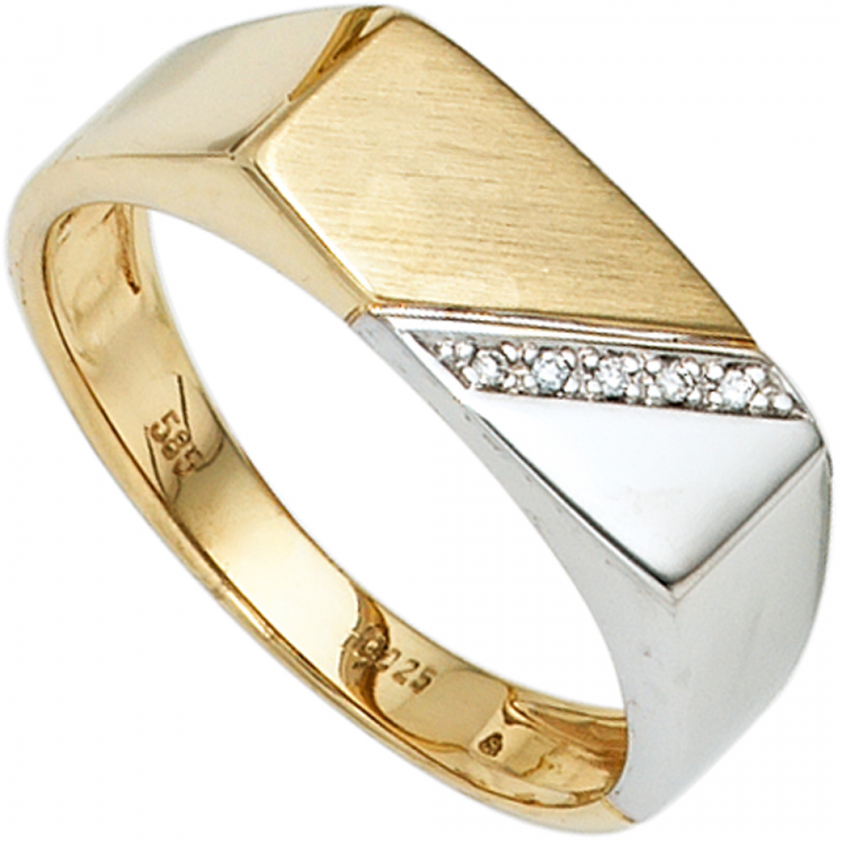 Herren Ring 585 Gold Gelbgold Weißgold bicolor 5 Diamanten Herrenring - 68mm