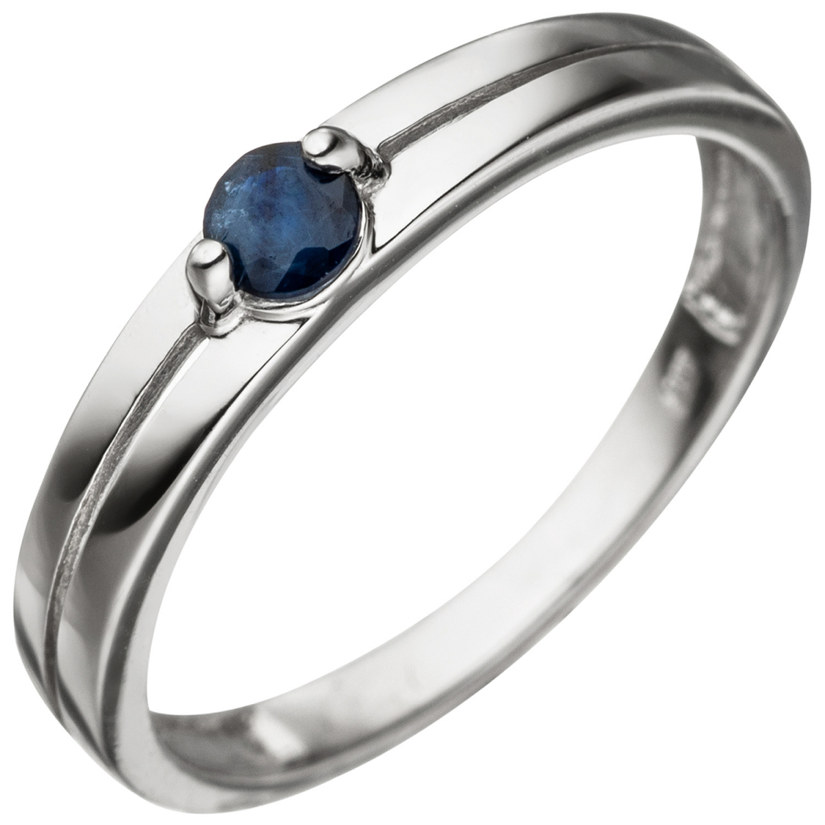 Damen Ring 333 Gold Weißgold 1 Safir blau Weißgoldring Safirring - 58mm