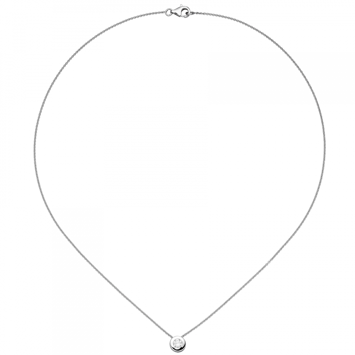 Collier Kette mit Anhänger rund 925 Sterling Silber 1 Zirkonia 42 cm Silberkette