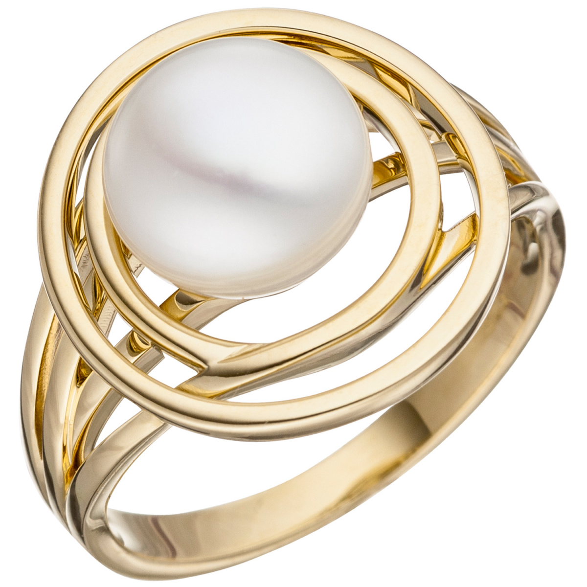 Damen Ring 585 Gold Gelbgold 1 Süßwasser Perle Perlenring Goldring - 52mm