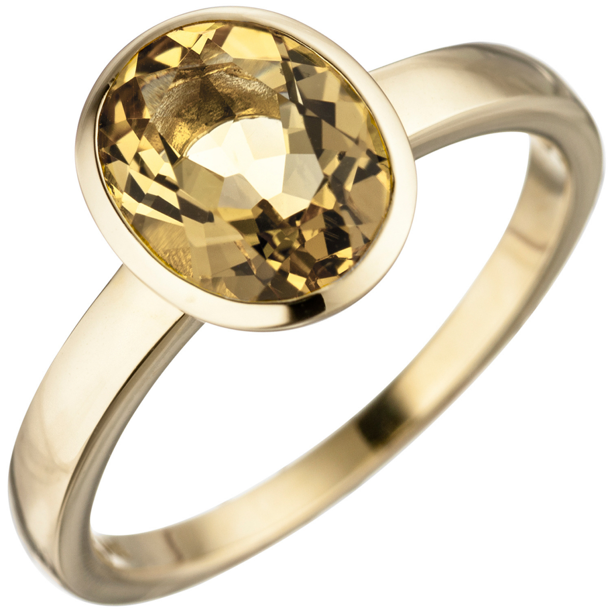 Damen Ring 585 Gold Gelbgold 1 Citrin gelb Goldring Citrinring - 60mm