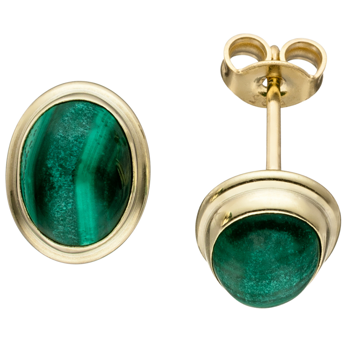 Ohrstecker oval 585 Gold Gelbgold 2 Malachite grün Ohrringe Goldohrringe