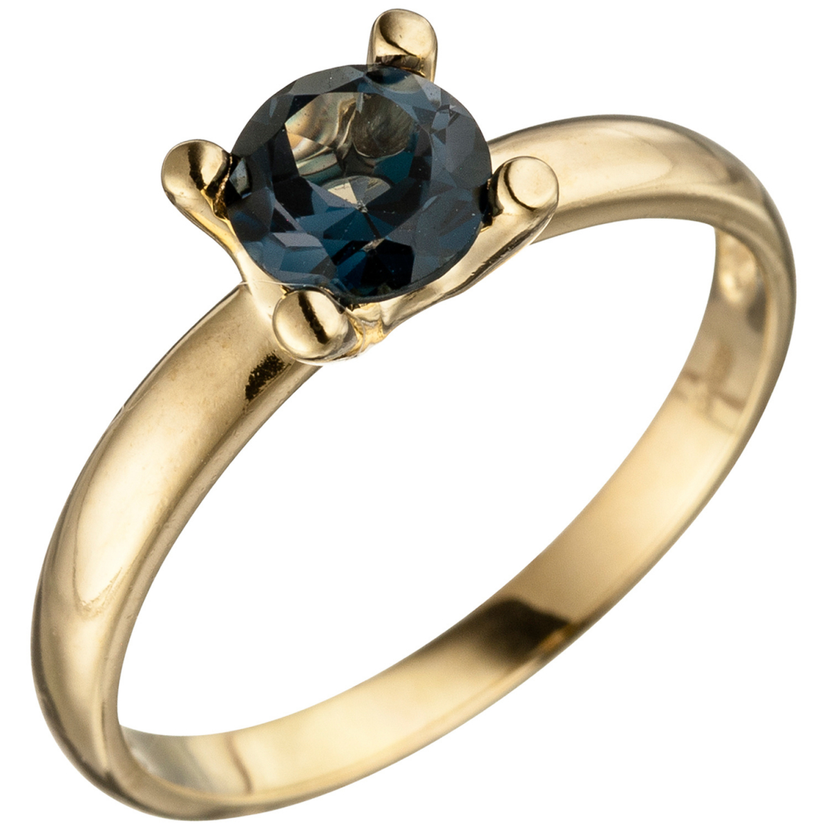 Damen Ring 585 Gold Gelbgold 1 Blautopas blau London Blue Goldring - 60mm