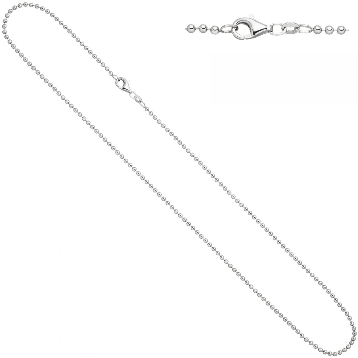 Kugelkette 925 Silber 2,0 mm 45 cm Kette Halskette Silberkette Karabiner