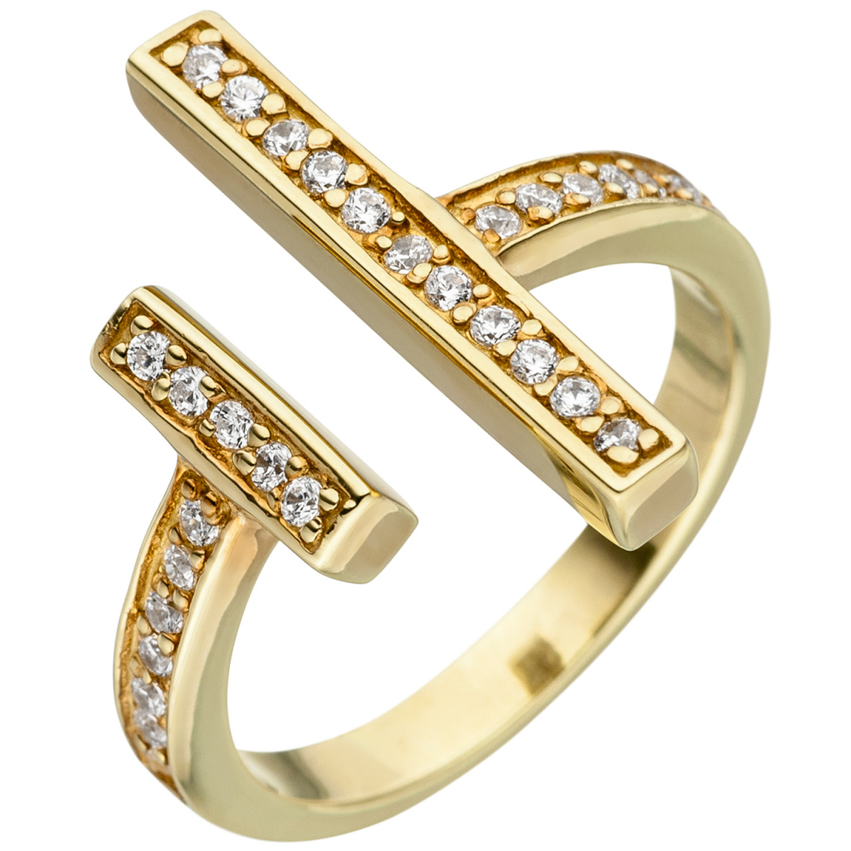 Damen Ring offen 925 Sterling Silber gold vergoldet 30 Zirkonia - 58mm