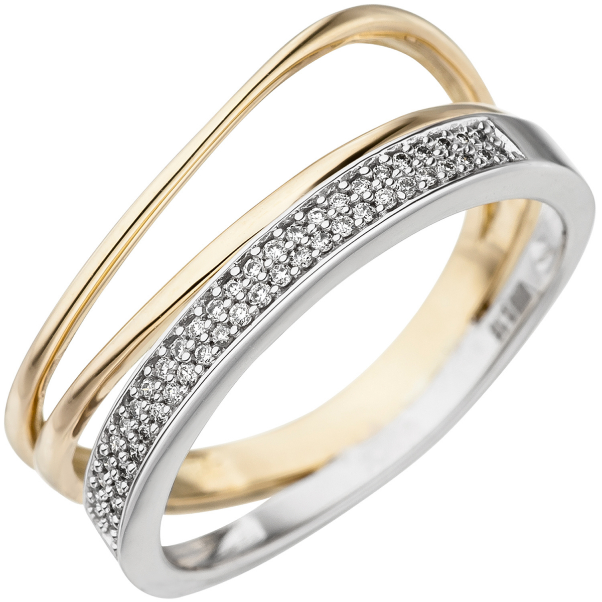 Damen Ring 585 Gold Gelbgold Weißgold bicolor 51 Diamanten Brillanten Goldring - 58mm